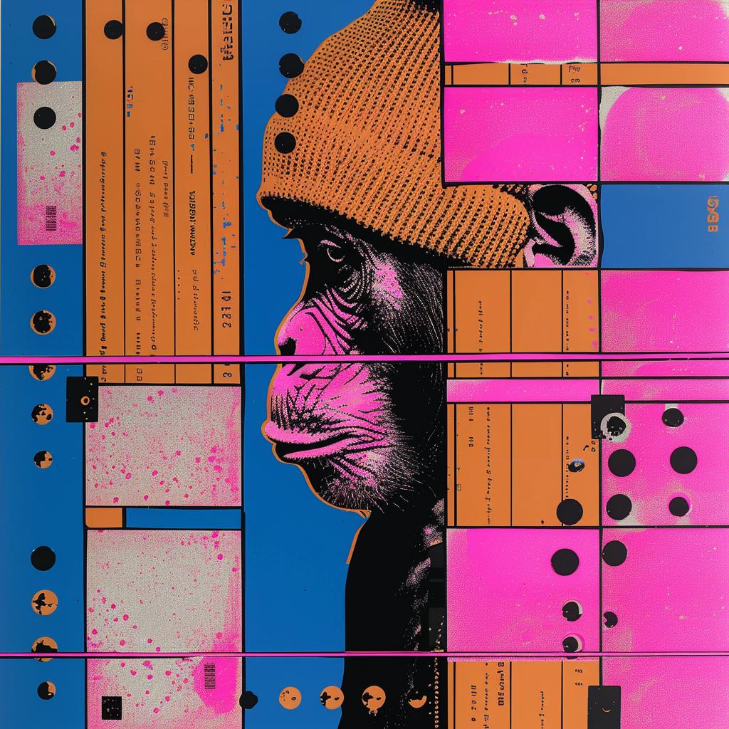 ape  monkey  hat  psychedelic  colorful  neo-pop  illustration  vector  art  simplistic 1020248