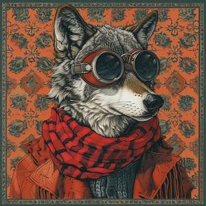 surreal  wolf  goggles  scarf  orange  background  creative  art  Koloman  Moser 1079627