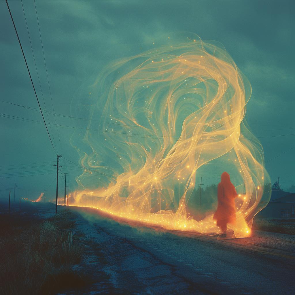 quantum  waves  double  exposure  surreal  fire  ghost  town  volumetric  lighting 1032303