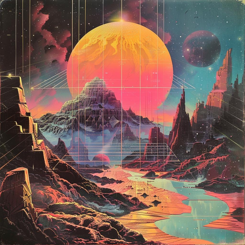album  cover  1980s  synthwave  trippy  geometric  universe  computer  Andreas  Levzers 960792