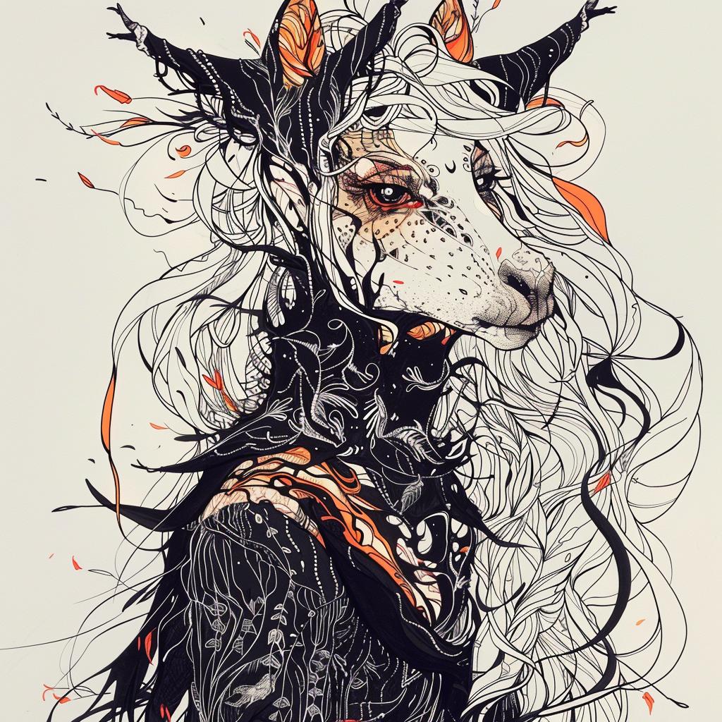 mythical  creature  hybrid  goat  drawing  fantastical  unique  entity  long  horns 952940