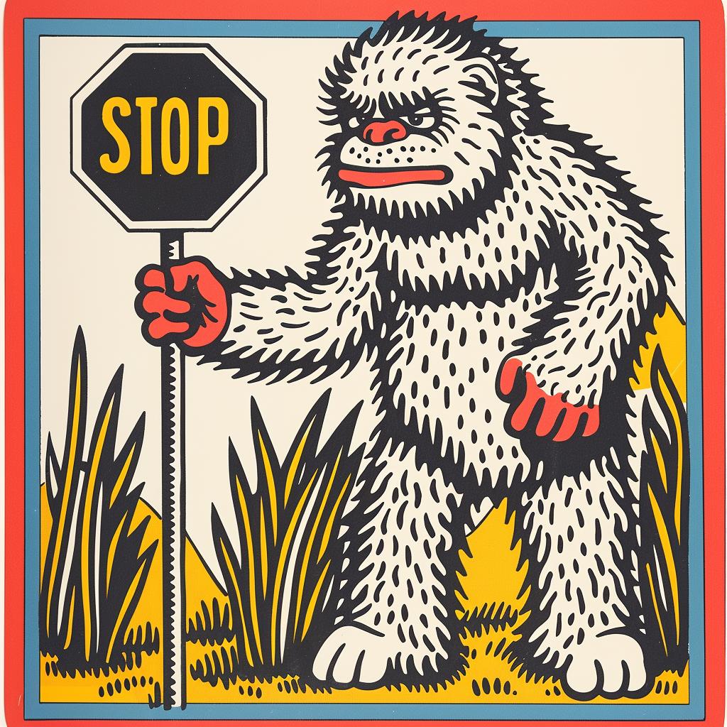 bigfoot  poster  stop  sign  cartoon  humorous  design  illustration  character  playful 962775