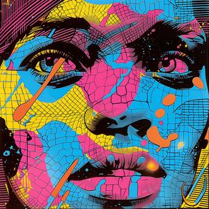 album  cover  woman  face  colorful  chaotic  symbolist  Risograph  surreal  hyper-realistic 1078132