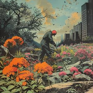 painting  man  park  flowers  chromolithography  landscape  nature  serene  outdoors  scene 1053180