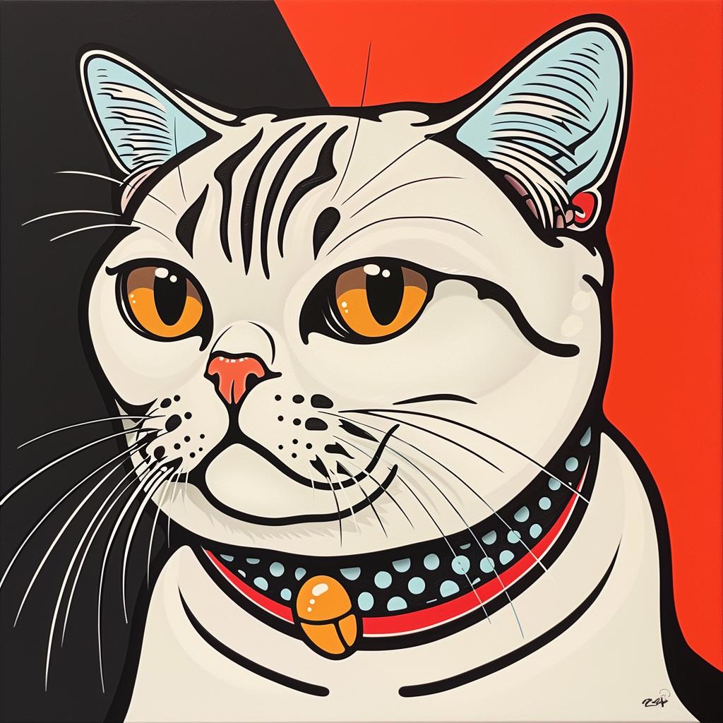 cat  Scottish  fold  collar  painting  cute  pet  feline  portrait  animal 972233