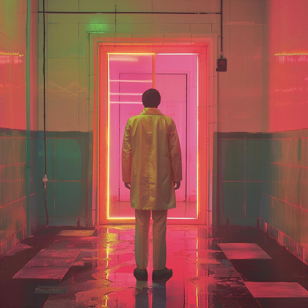 surreal  album  cover  neon  lights  man  hallway  creative  unusual  Demna 976873