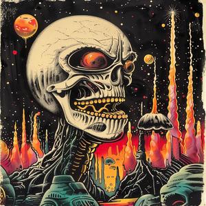 skull  aliens  outerspace  chromolithography  surreal  fantasy  illustration  art  poster  humorous 1040786