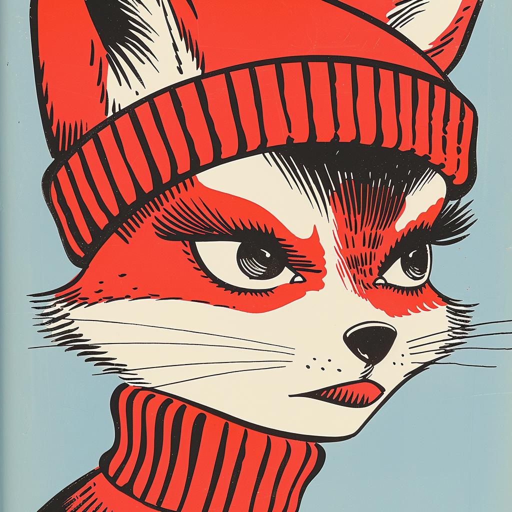 fox  knit  hat  vibrant  portrait  comic  style  Kirby  illustration  1950s 921768