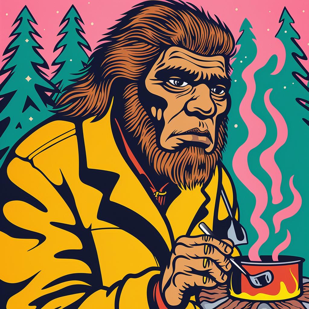 man  yellow  jacket  hotdog  poster  art  outdoor  campfire  casual  illustration 962675