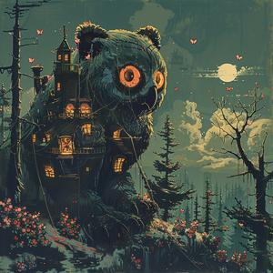 painting  house  bear  chromolithography  fantasy  animal  nature  artwork  colorful  whimsical 1051731