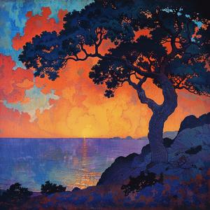 tree  ocean  sunset  sky  nature  serene  landscape  reflection  colorful  art 1079915