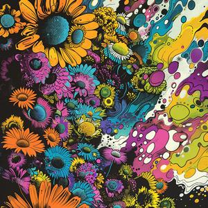 album  cover  surreal  psychedelic  flowers  bubbles  colorful  chaos  Risograph  symbolist 1078099