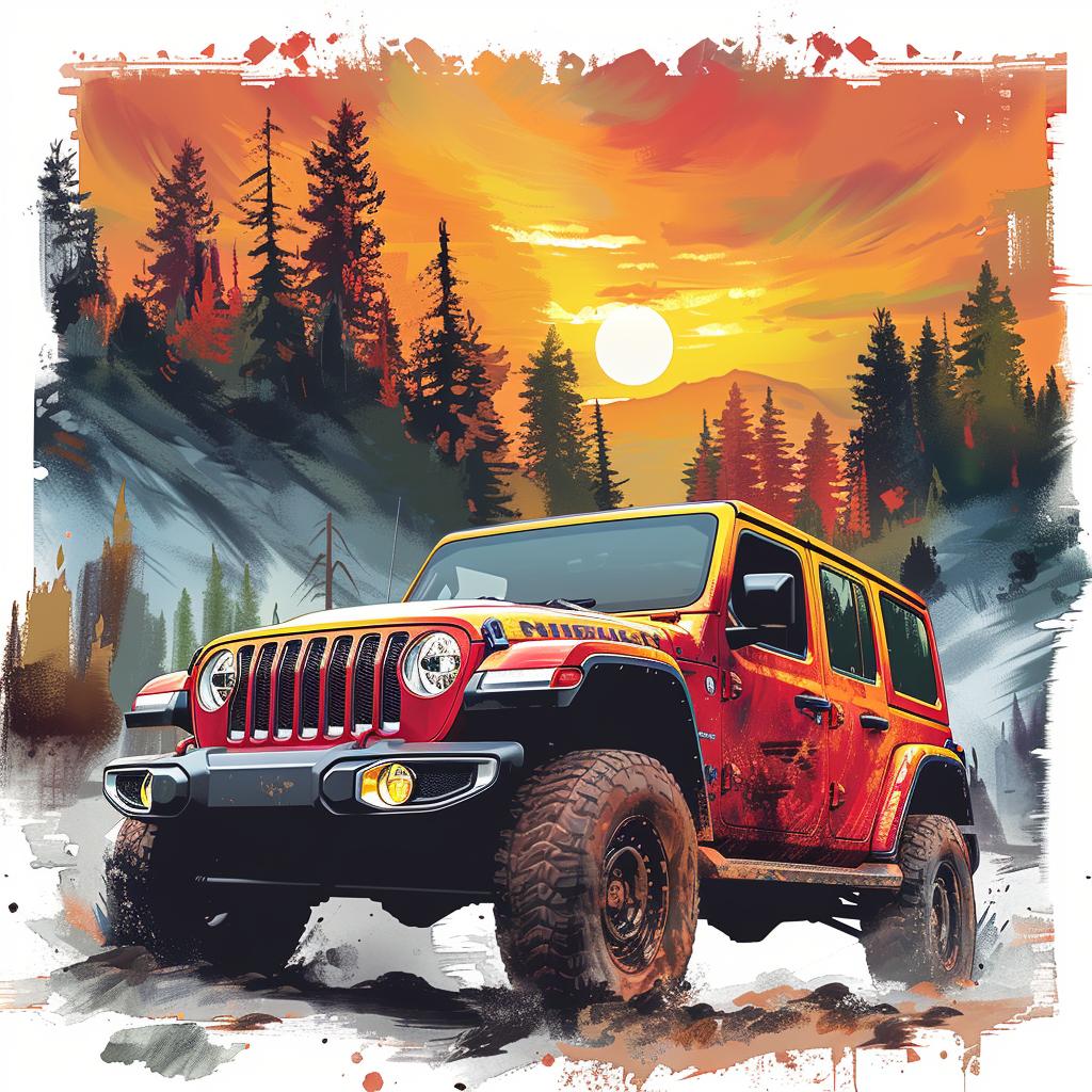 Jeep  adventure  forest  sunset  vibrant  dynamic  scene  exciting  movement  art 920039