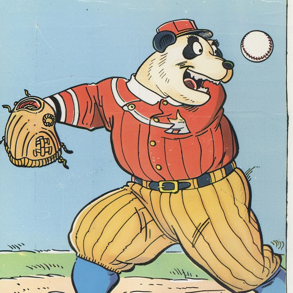 panda  baseball  uniform  glove  cartoon  vintage  sport  fun  animal  art 938913