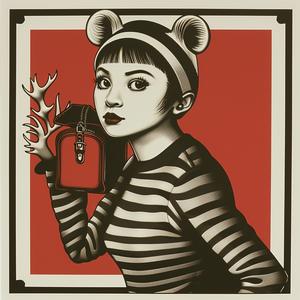 poster  woman  striped  clothes  red  bag  surreal  album  cover  Risograph 1077697
