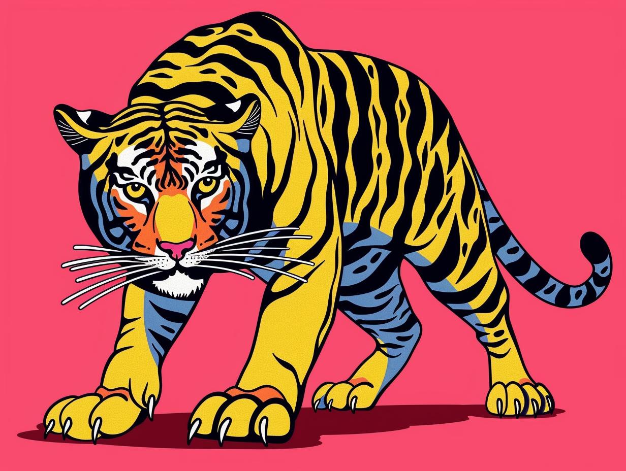 tiger  tattoo  Mignola  vintage  pink  illustration  outlines  1950s  art  design 919115