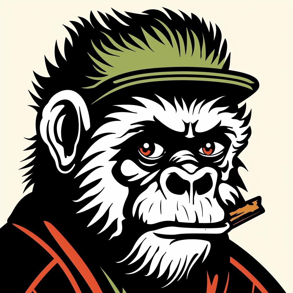 gorilla  hat  cigarette  smoking  cartoon  humorous  illustration  animal  playful  whimsical 939922