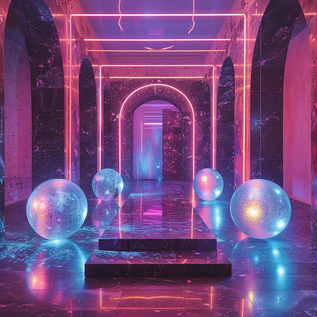 surreal  neon  lights  hallway  balls  art  colorful  creative  design  space 962572