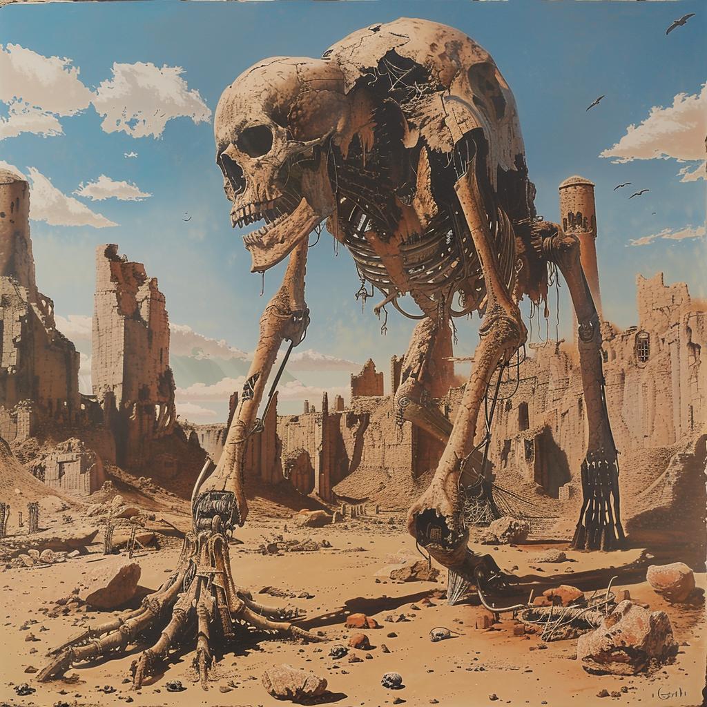 surreal  painting  skeleton  desert  hyper-realistic  screenprinting  axonometric  Ralph  McQuarrie 961699