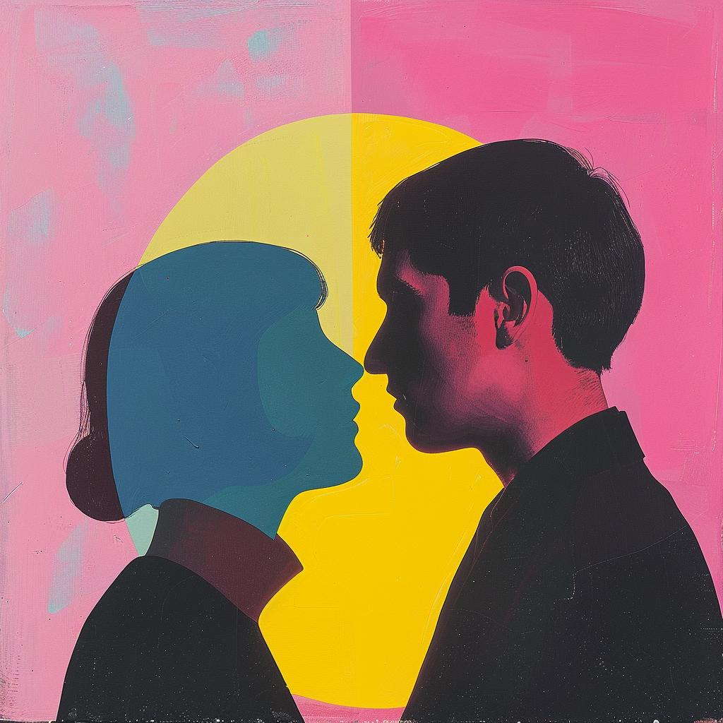 surreal  painting  kissing  background  pink  yellow  colorful  romantic  Joan  Cornella 978592