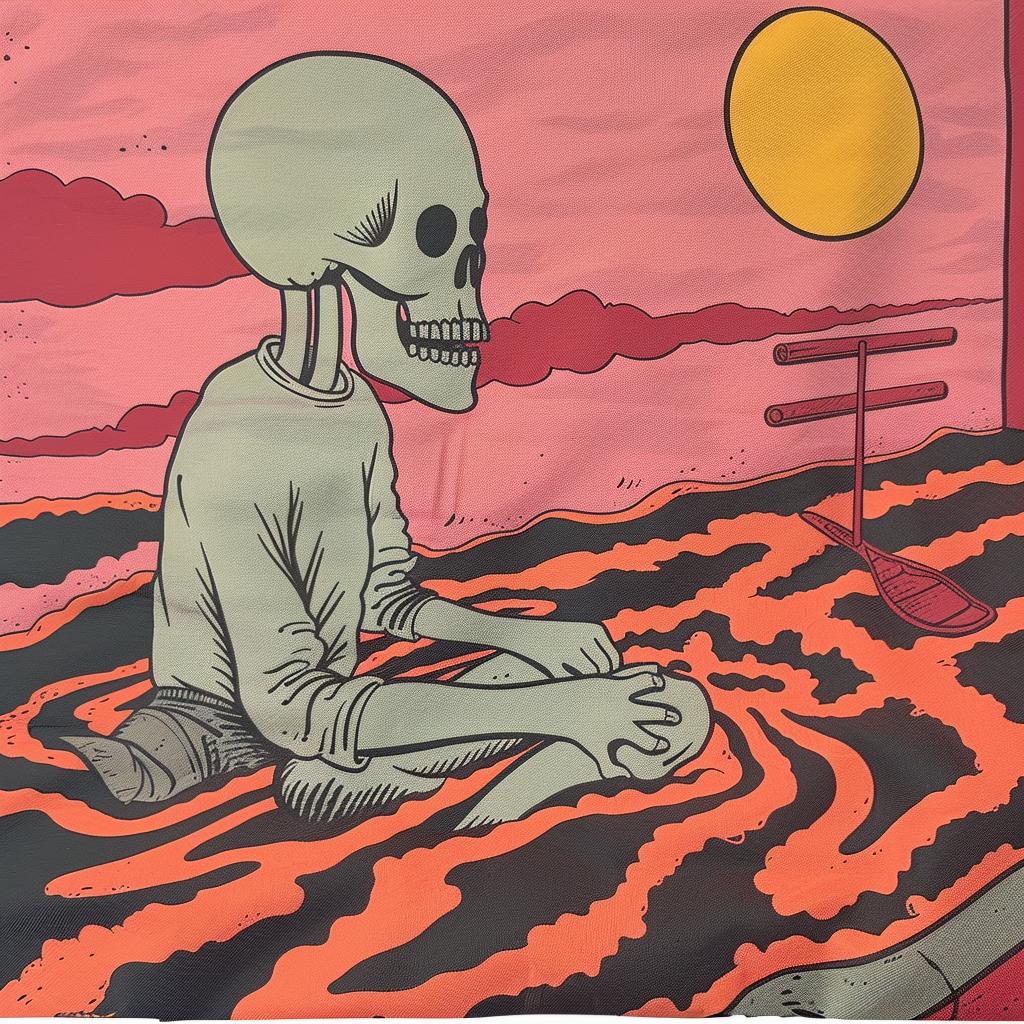 skeleton  beach  sun  hat  surreal  art  album  poster  creative  Joan 978173
