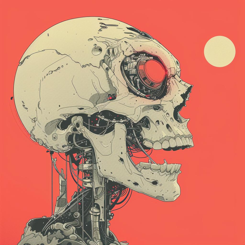 surreal  album  cover  deathmetal  monster  hyper-realistic  screenprinting  cyborg  Saul  Bass 961582