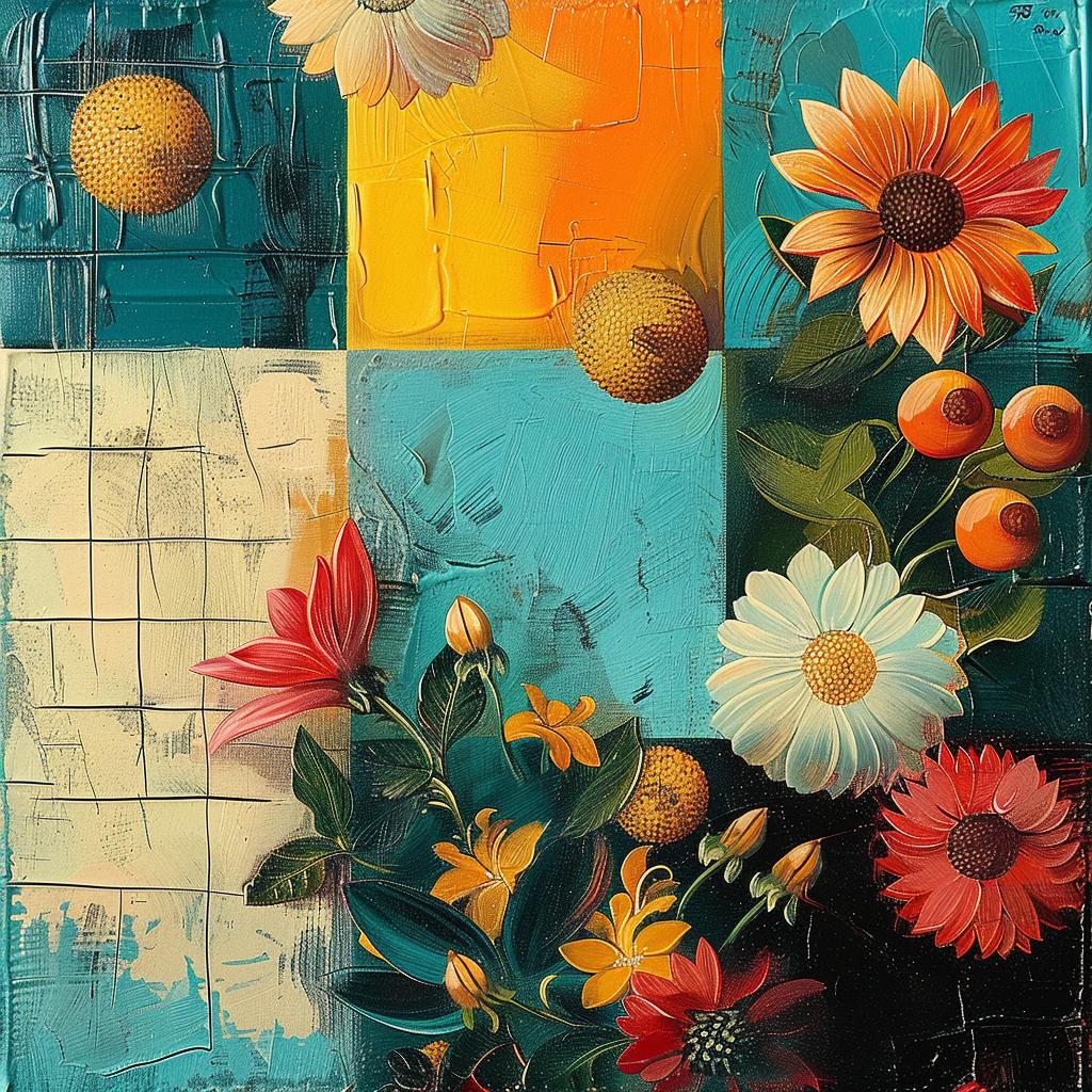 flowers  fruit  blue  yellow  background  still life  colorful  vibrant  nature  botanical 963619