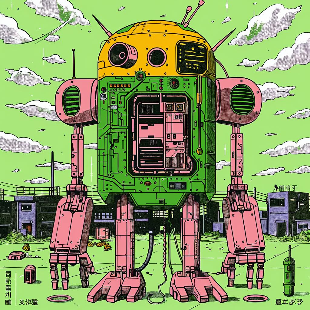 robot  surreal  album  cover  colorful  illustration  Mitsumasa  Anno  screenprint  design 922666