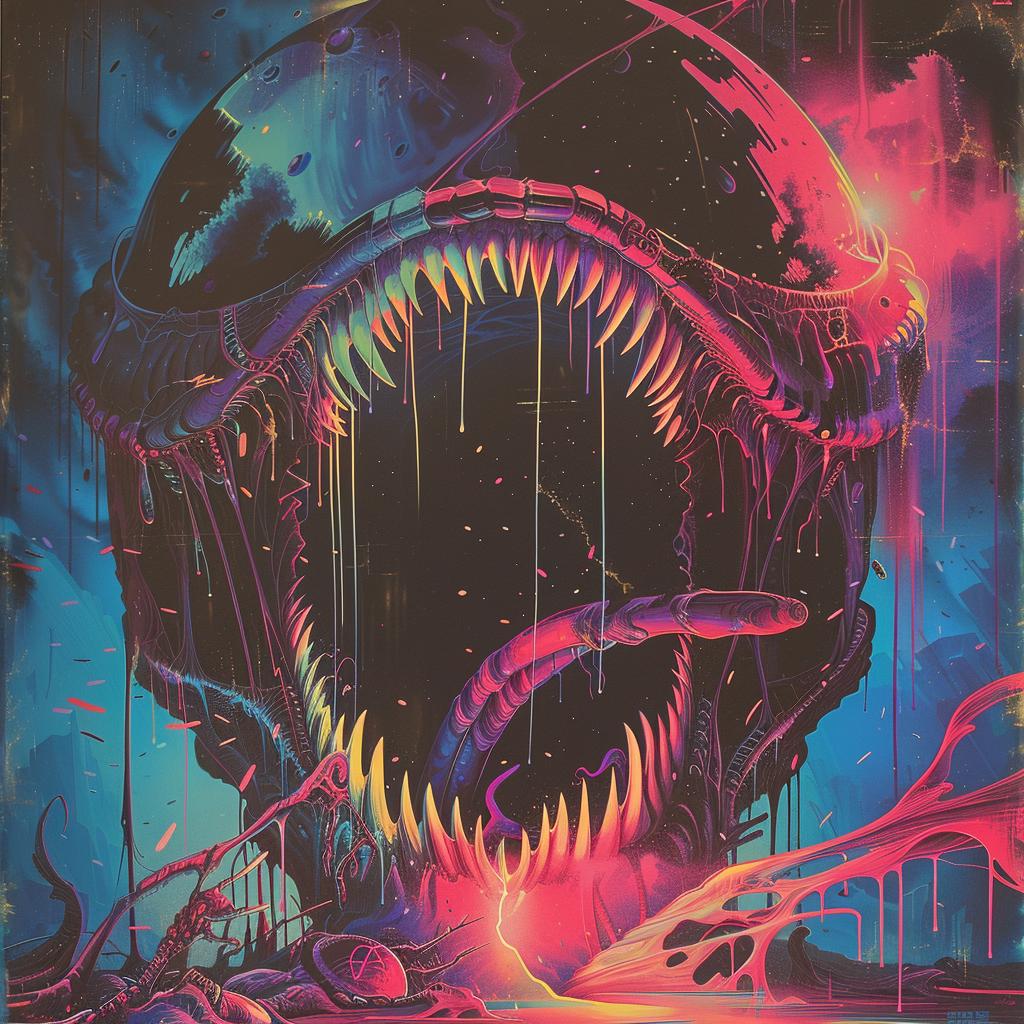 poster  movie  1980s  Nychos  monster  electro  trippy  geometric  skull  art 960663