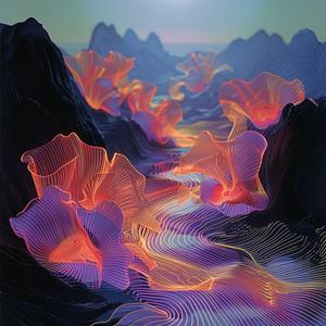 river  mountain  flowing  digital  art  chromolithography  nature  landscape  vibrant  serene 1054411