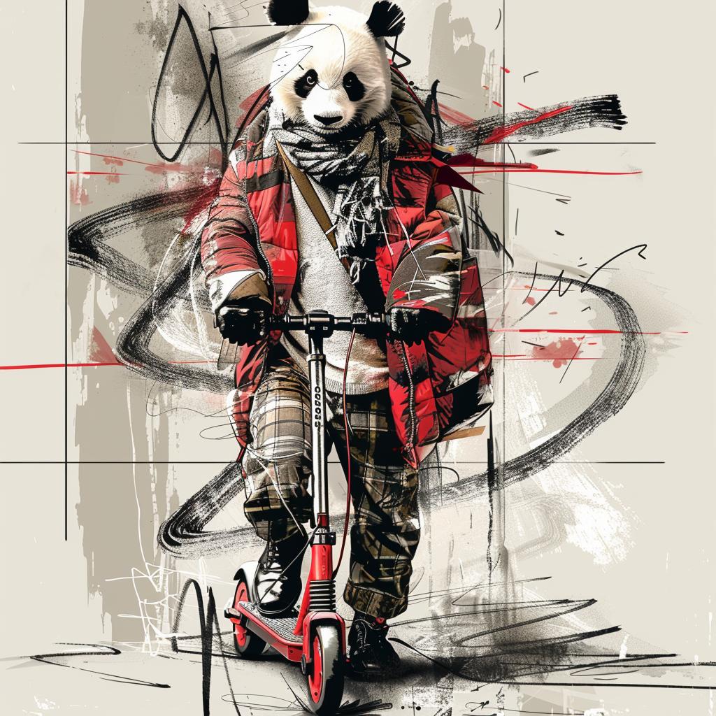 panda  scooter  streetwear  modern  happy  Yeezy  playful  urban  illustration  dynamic 953534