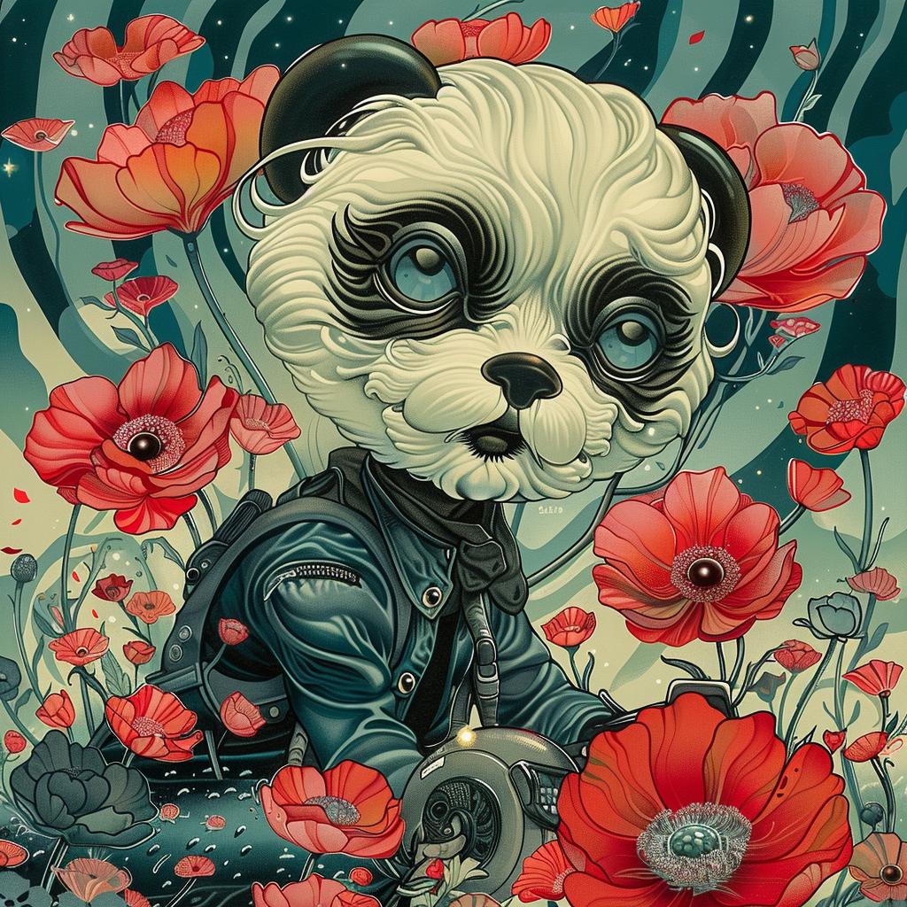 panda  poppies  whimsical  colorful  nature  JamesJean  playful  art  illustration  flowers 1028415