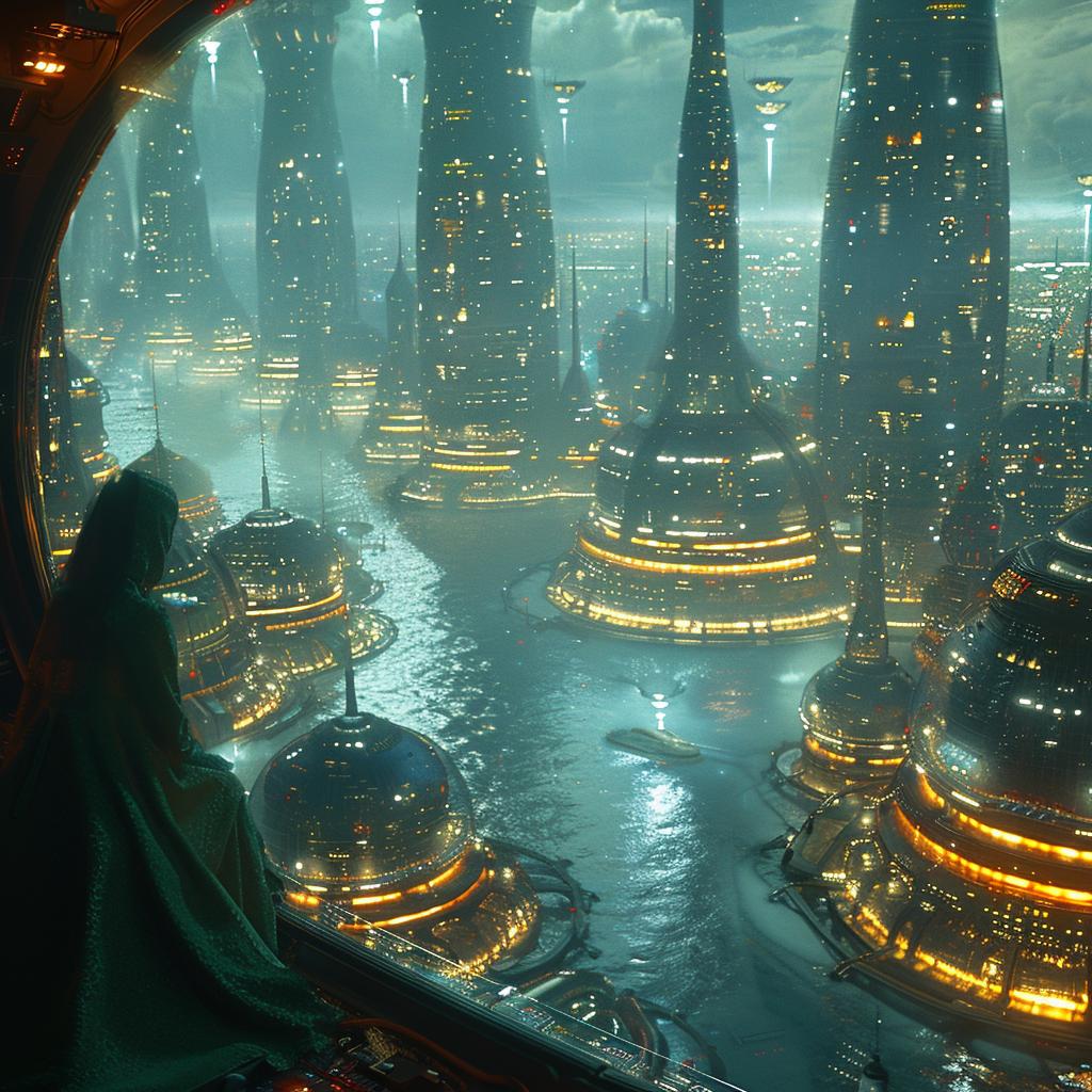 futuristic  city  ocean  submarine  domes  towers  night  photorealistic  landscape  view 1028844