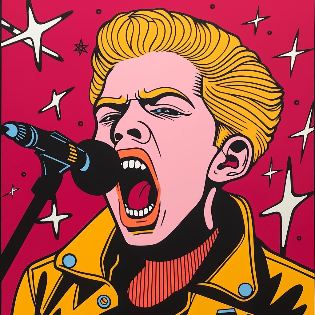 flyer  punk  rock  pop  art  man  microphone  1980s  vibrant  performance 1024529