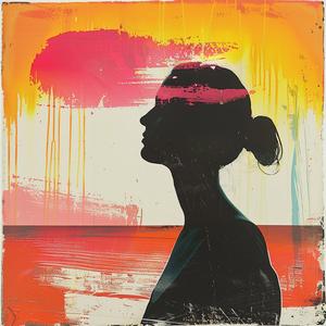 surreal  painting  woman  sunset  background  creative  blockprint  colorful  artistic  expression 1062809