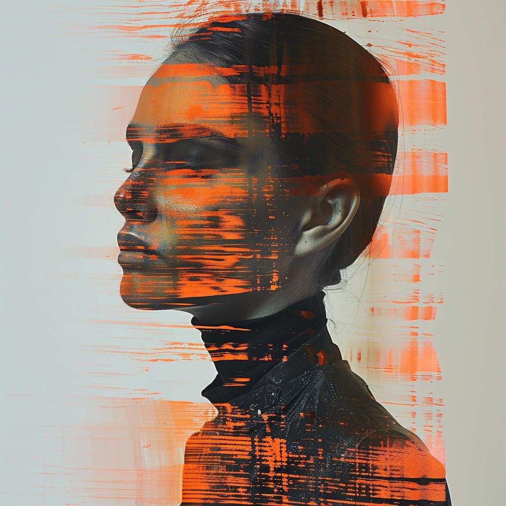 woman  portrait  glitch  orange  gray  ambient  whimsical  faces  textured  art 1029120