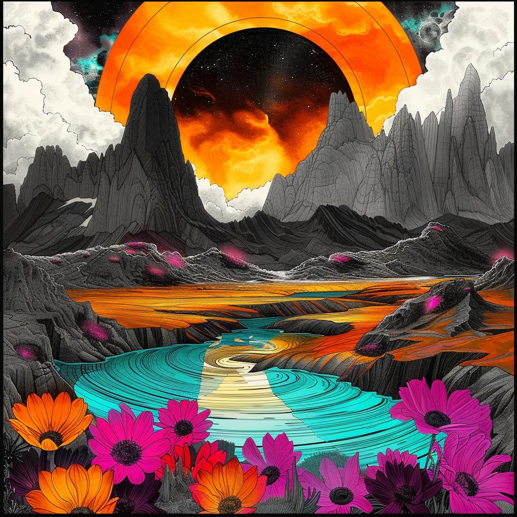 album  art  flowerpunk  teal  orange  sun  star  galaxy  pulsar  wave 941879