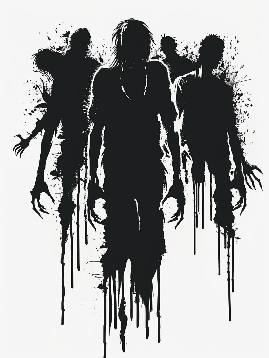 zombies  silhouette  black  white  icon  vintage  emblem  vector  linocut  walking 951794