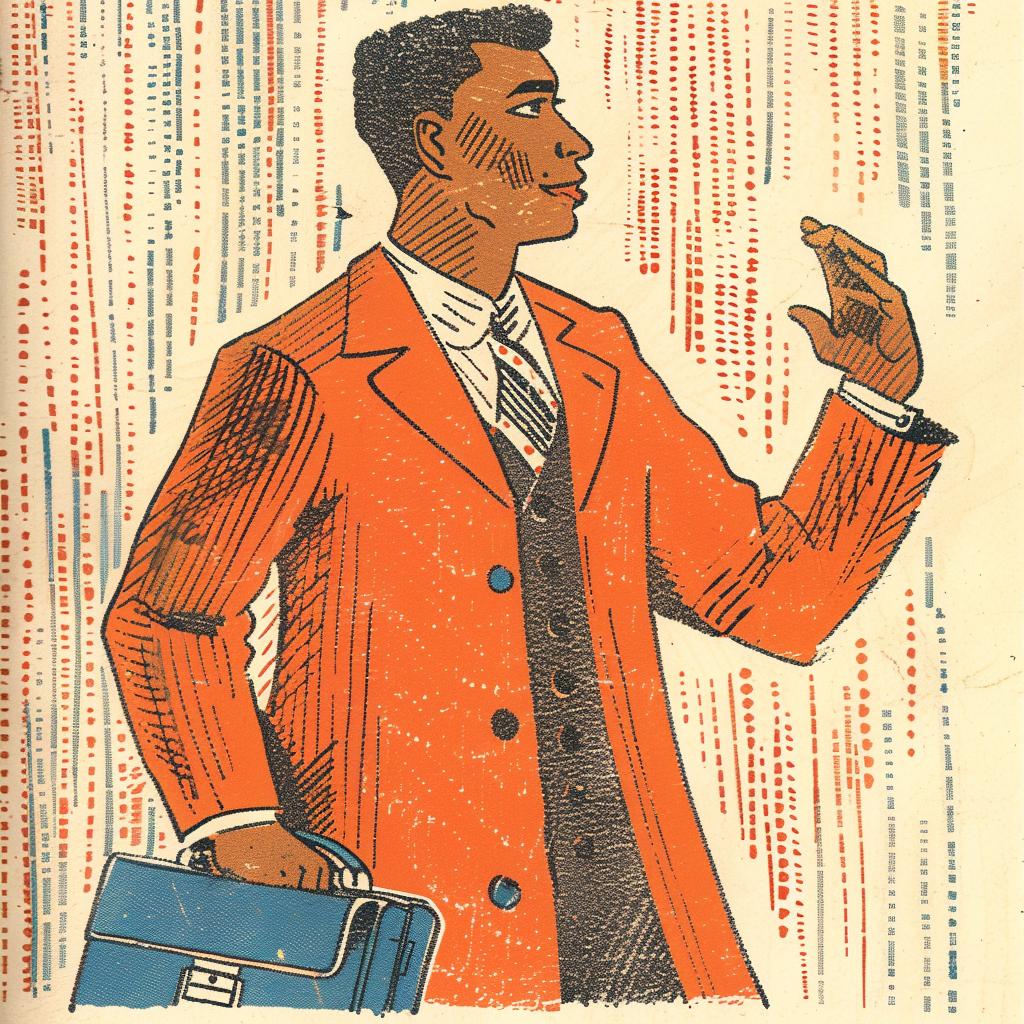 man  suit  briefcase  1960s  African-American  fashion  orange  business  art  illustration 940899