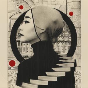 black  white  drawing  woman  hat  stairs  surreal  album  cover  symbolist 1077717
