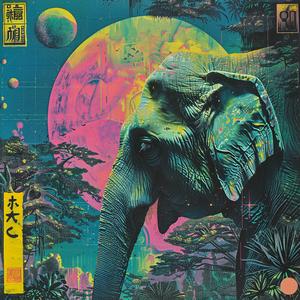 surreal  album  cover  elephant  colorful  painting  symbolist  hyper-realistic  screenprinting  Tsukioka 1064825