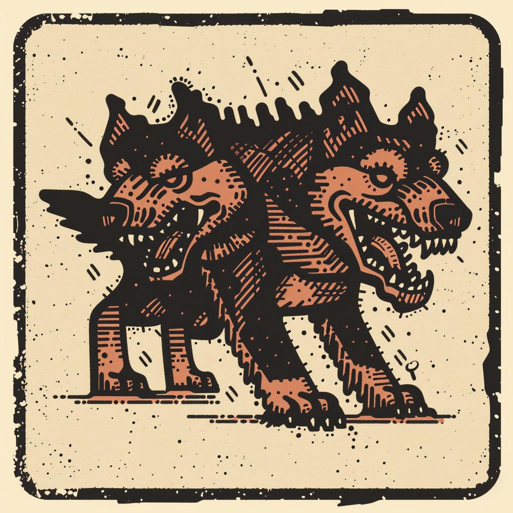 mythical  terran  canine  creature  beige  fangs  intimidating  conjoined  dog  illustration 931458