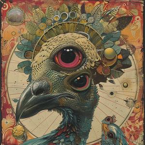 surreal  album  cover  bird  hyperrealistic  screenprinting  symbolist   Risograph  colorful  imaginative 1078603