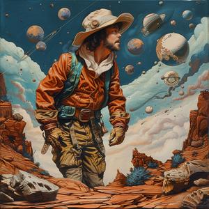 man  hat  jacket  desert  chromolithography  landscape  realistic  scene  walking  art 1049704