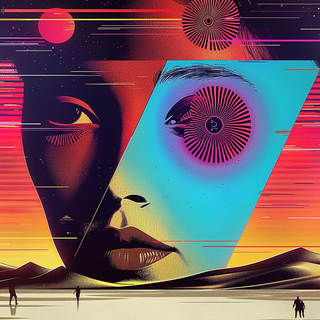 ملصق وجه امرأة، خلفية شمس، فن جرافيكي، تصميم ملون، رسم توضيحي 967894