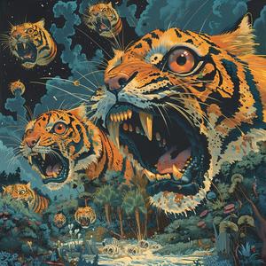 tiger  creatures  attack  ominous  occult  album  cover  art  style  fusion 1077100