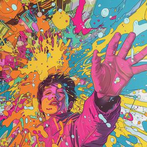 album  cover  man  surreal  chaos  Risograph  symbolist  creative  colorful  hands 1078066