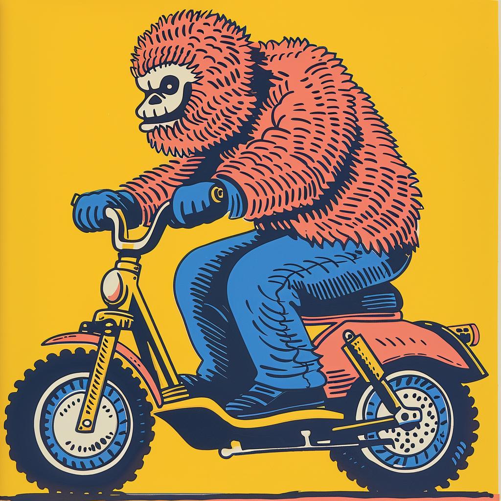 sasquatch  motorcycle  poster  cartoon  animal  design  fun  playful  movement  raw 962778