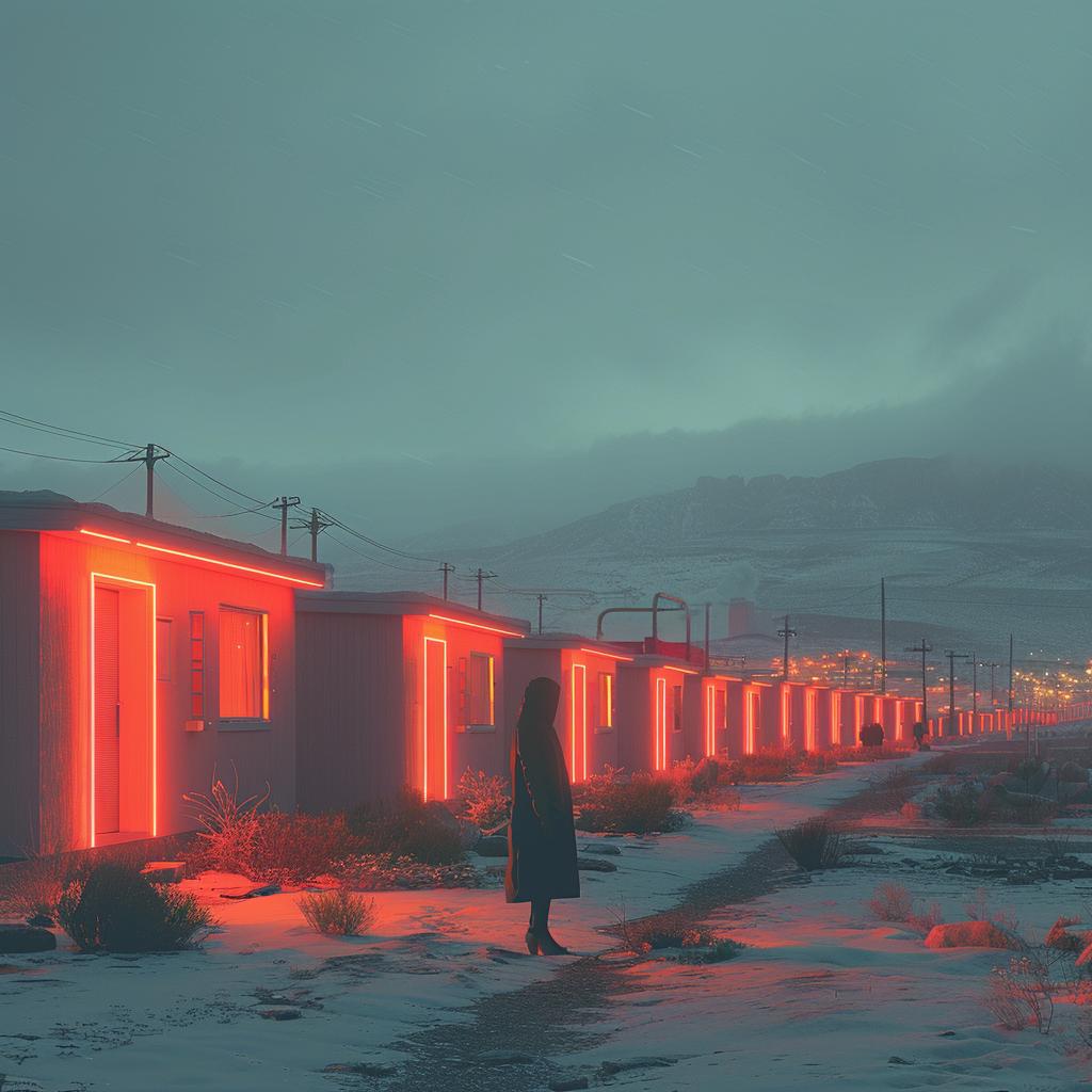 quantum  waves  double  exposure  landscape  surreal  neon  lights  snow  houses 1032208