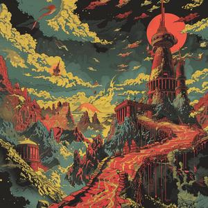 album  cover  dark  tower  game  creative  surreal  chaos  Risograph  hyper-realistic 1078122